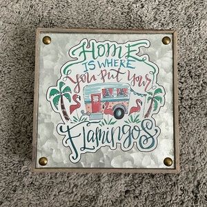 Wood and Metal Flamingo Sign